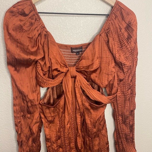 4Si3NNA Lorena Dress | Burnt Orange / Rust Long Sleeve Dress | Size Small - Picture 6 of 9